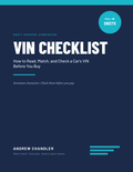 Cover of the VIN Checklist, a guide to reading, matching, and checking a used car's VIN before you buy