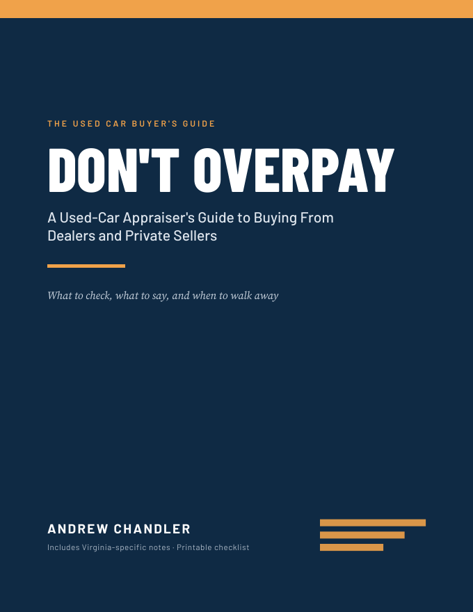 Cover of Don't Overpay, a used car buying guide for dealers and private sellers